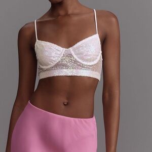 Anthropologie Sequin Mesh Crop Top